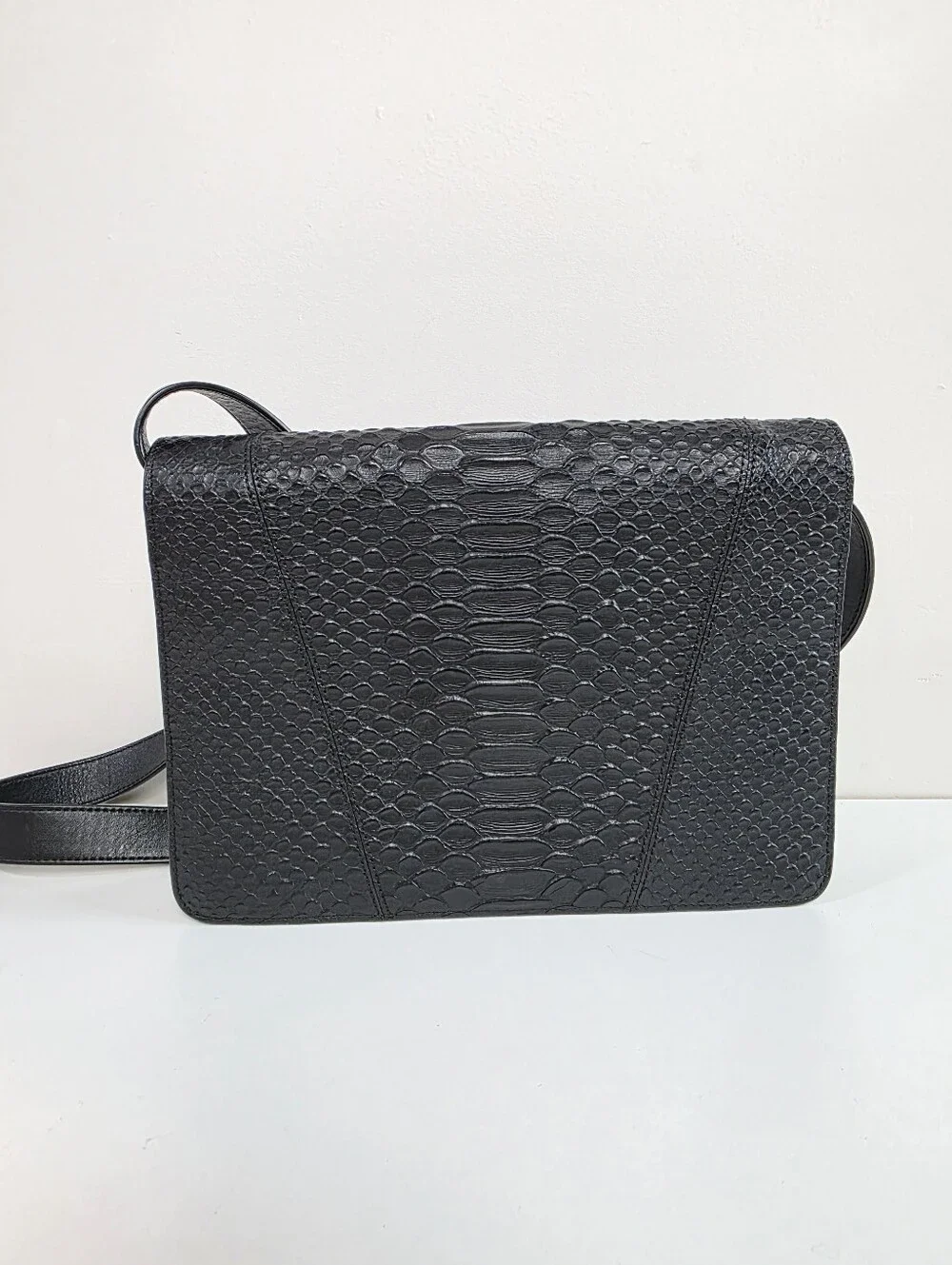 Vince Black Embossed Crossbody Bag Snakeskin Python